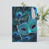 Antwoord op Teal Blue Pauw Masquerade Feest (Staand voorkant)