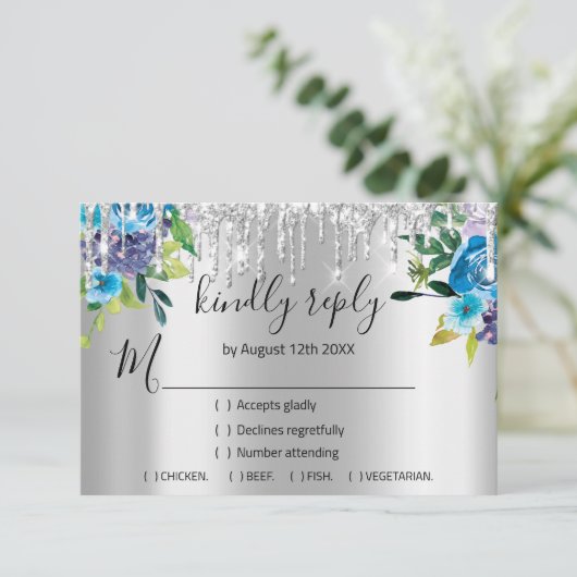 Antwoord op zilveren bruiloft glitters bruid navy  (Staand voorkant)