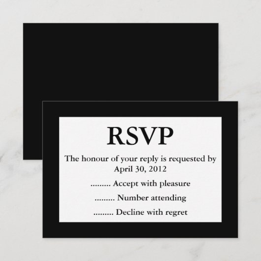 Antwoord op zwart-witgebeurtenissen, RSVP- of resp (Voorkant / Achterkant)