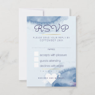 Antwoord Reageer rsvp . blauw waterverf bruiloft