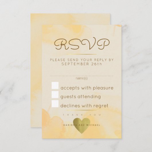 Antwoord, Reageer RSVP . Gele waterverf bruiloft (Voorkant / Achterkant)