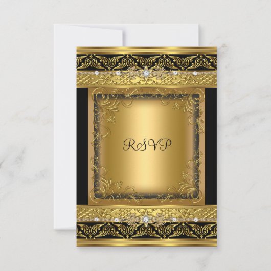 Antwoord RSVP-reactie Metallic Goud Zwart Diamant (Voorkant)
