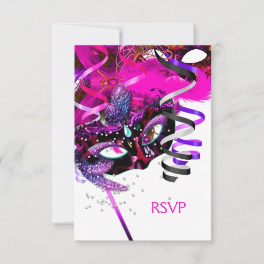 Antwoord RSVP Reactie Verjaardagsfeest Masker Wit  (Voorkant)