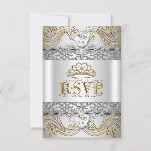 Antwoord RSVP-reactie Zilver Wit Goud Quinceanera (Voorkant)