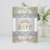 Antwoord RSVP-reactie Zilver Wit Goud Quinceanera (Staand voorkant)