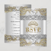 Antwoord RSVP-reactie Zilver Wit Goud Quinceanera (Voorkant / Achterkant)