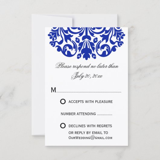 Antwoord van Royal Blue Damask RSVP (Achterkant)