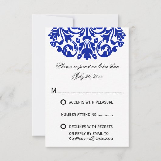 Antwoord van Royal Blue Damask RSVP (Achterkant)