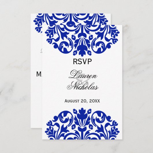 Antwoord van Royal Blue Damask RSVP (Voorkant / Achterkant)