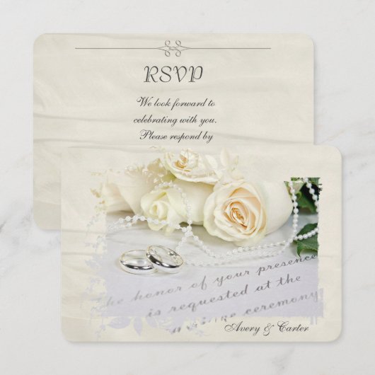 Antwoord witte rozen en ringen kaart (Voorkant / Achterkant)