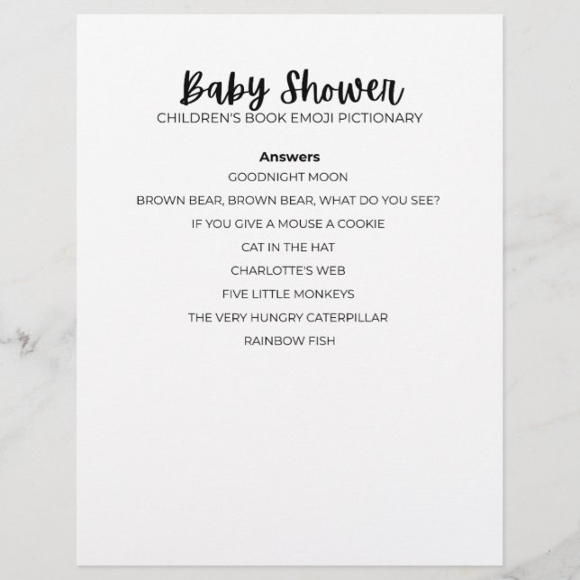 Antwoordblad Baby Shower Emoji Spel Antwoordblad Briefhoofd (Voorkant)