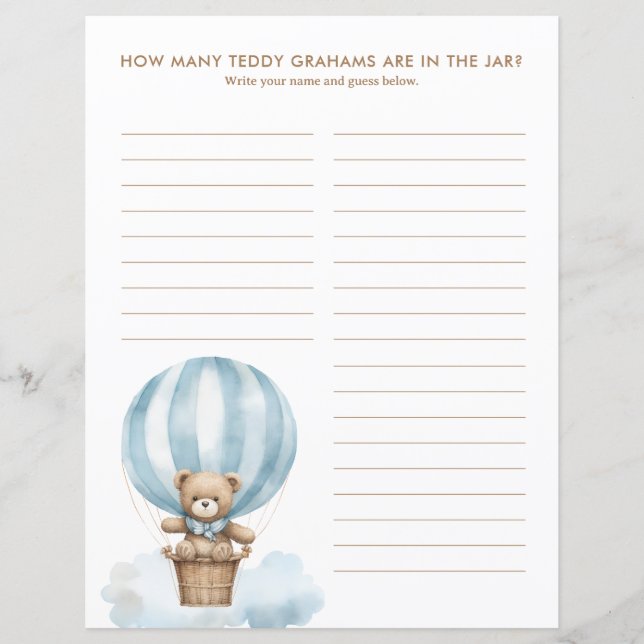 Antwoordblad Teddy Graham Raadspel Baby Shower (Voorkant)