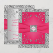 Antwoordkaart 2 | Roze, NEP Zilverfolie, Bloemen Kaart (Voorkant / Achterkant)