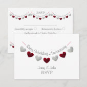 Antwoordkaart 40-jarig jubileum robijnen hart RSVP kaartje (Voorkant / Achterkant)