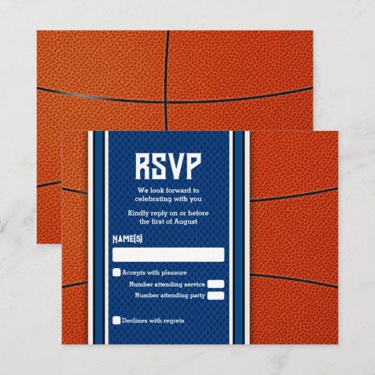 Antwoordkaart Bar Mitzvah Orange Blue Basketball Kaart (Voorkant / Achterkant)