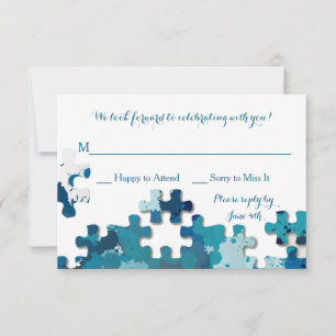 Antwoordkaart Blauwe Puzzelstukken RSVP Kaartje