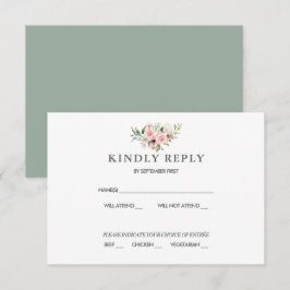 Antwoordkaart Blush Bloemen Bruiloft Kaart