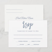 Antwoordkaart | Borstelcalligrafie - Stofblauw RSVP Kaartje (Voorkant / Achterkant)