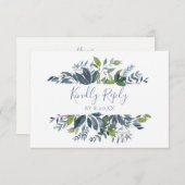 Antwoordkaart bruiloft RSVP - groen - stoffig blau (Voorkant / Achterkant)