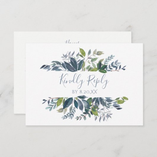Antwoordkaart bruiloft RSVP - groen - stoffig blau (Voorkant / Achterkant)