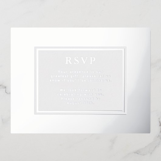Antwoordkaart bruiloft RSVP Modern zilver luxe Folie Feestdagen Briefkaart (Voorkant)