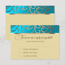 Antwoordkaart Elegant Turquoise Blauwe Gouden Fili RSVP Kaartje