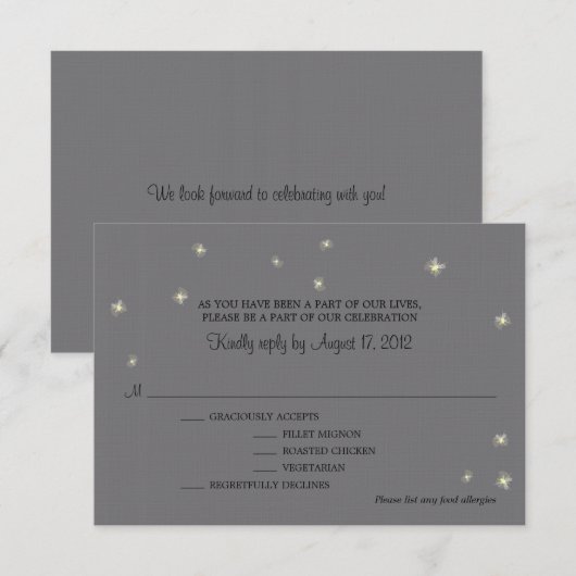 Antwoordkaart Grillen Vuurvliegjes RSVP Kaartje (Voorkant / Achterkant)