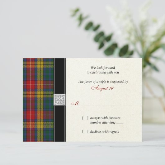 Antwoordkaart Huwelijk Buchanan Clan Tartan RSVP (Staand voorkant)