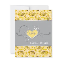 Antwoordkaart Huwelijk Roze, Gele Rozen