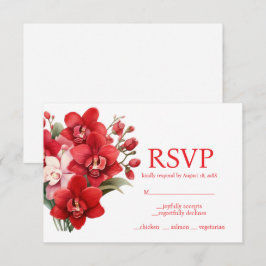 Antwoordkaart menuopties Rode Orchideeën RSVP Kaartje