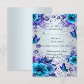 Antwoordkaart met blauwe bloemen en vlinder RSVP kaartje (Voorkant / Achterkant)