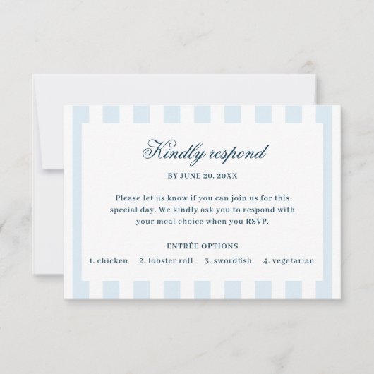 Antwoordkaart met blauwe strepen RSVP kaartje (Voorkant)