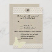 Antwoordkaart met burlap en kant en monogram kaart (Voorkant / Achterkant)