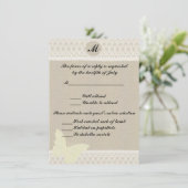 Antwoordkaart met burlap en kant en monogram kaart (Staand voorkant)