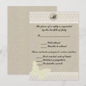 Antwoordkaart met burlap en kant monogram kaart (Voorkant / Achterkant)