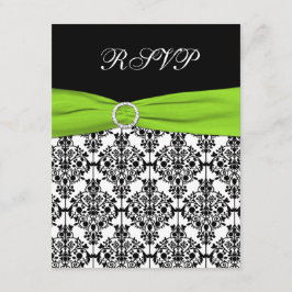 Antwoordkaart met chartreuse, witte en zwarte dama RSVP kaartje