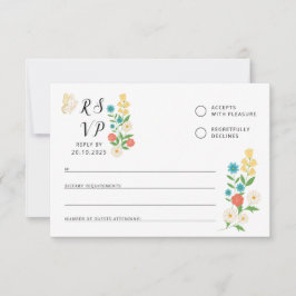 Antwoordkaart met getekende wilde bloemen RSVP kaartje