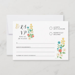 Antwoordkaart met getekende wilde bloemen RSVP kaartje