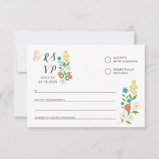 Antwoordkaart met getekende wilde bloemen RSVP kaartje