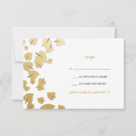 Antwoordkaart met goudkleurige folie en vallende b RSVP kaartje