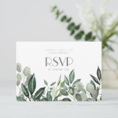 Antwoordkaart met groen blad groen boeket RSVP kaartje (Staand voorkant)