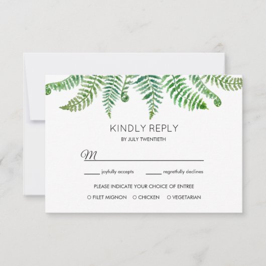 Antwoordkaart met groene varens RSVP kaartje (Voorkant)