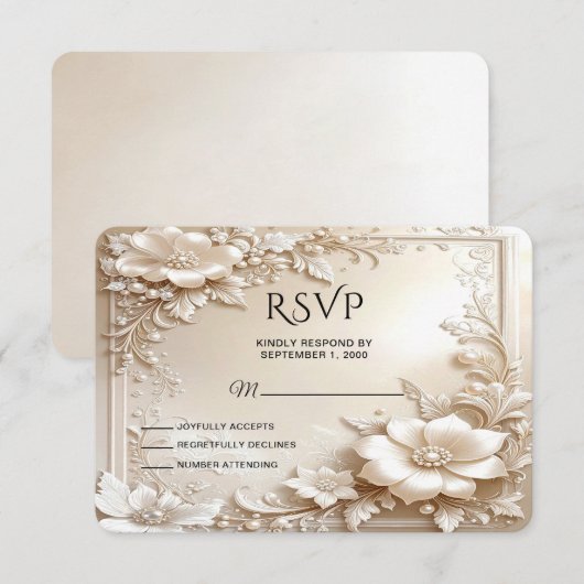 Antwoordkaart met ivoorkleurige bloemen RSVP kaartje (Voorkant / Achterkant)