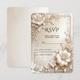 Antwoordkaart met ivoorkleurige bloemen RSVP kaartje