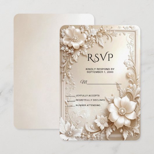 Antwoordkaart met ivoorkleurige bloemen RSVP kaartje (Voorkant / Achterkant)