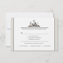 Antwoordkaart met met de hand getekende bergen RSVP kaartje