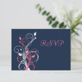 Antwoordkaart met Navy Roze Witte Bloemen Kaart (Staand voorkant)