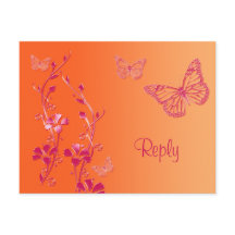 Antwoordkaart met oranje en roze vlinders