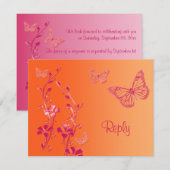 Antwoordkaart met oranje en roze vlinders RSVP kaartje (Voorkant / Achterkant)