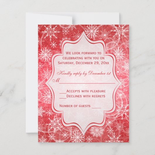 Antwoordkaart met rode en witte sneeuwvlokken kaart (Voorkant)